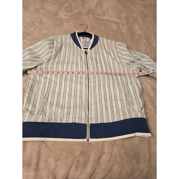 Faherty Reversible Mandalay Bomber Jacket Women’s XL Blue Tan Soft Cotton EUC - Picture 7 of 11